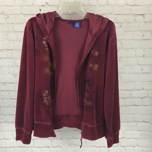 HOODIE - Women's Disney with Mickey Mouse velvety burgundy hoodie. Size large. - Picture 9 of 15